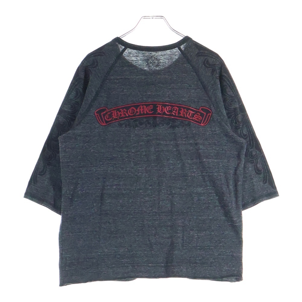 HNLY NECK ヘンリーネック 7文丈 バックスクロールラベル クロスプリント 長袖 ボタンTシャツ カットソー ダークグレー Aランク