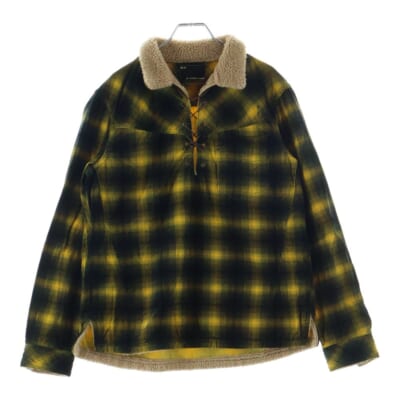 プルオーバー ボアネック チェック柄 長袖Tシャツ イエロー Aランク