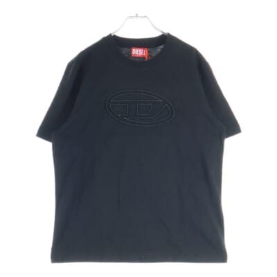 T-ADJUST-BIGOVAL ロゴ コットンジャージー レギュラーフィット クルーネック半袖Tシャツ カットソー ブラック A17402 Sランク