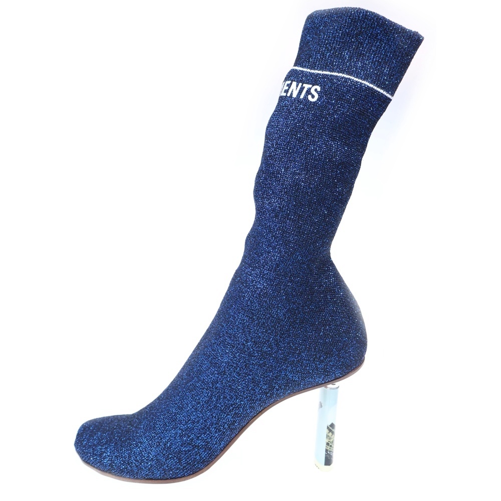 Socks Ankle Boots ソックスアンクルブーツ ラメ ライターヒール ブルー レディース 16244 Bランク
