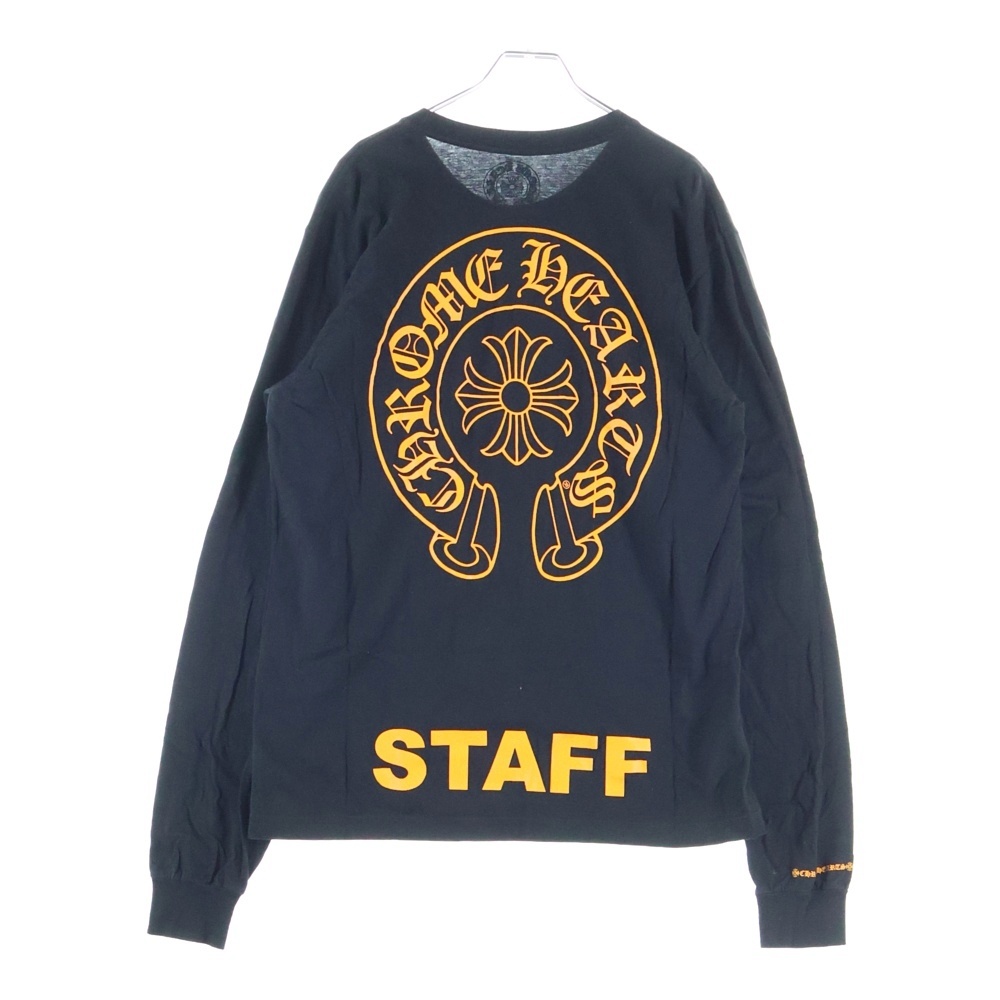 CH L/S TEE STAFF HORSESHOE バックホースシュープリント ポケット長袖Tシャツ カットソー ブラック/オレンジ Bランク
