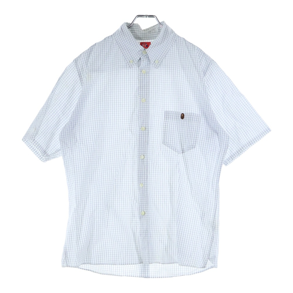 ブロックチェック半袖シャツ ホワイト/ブルー Bランク
