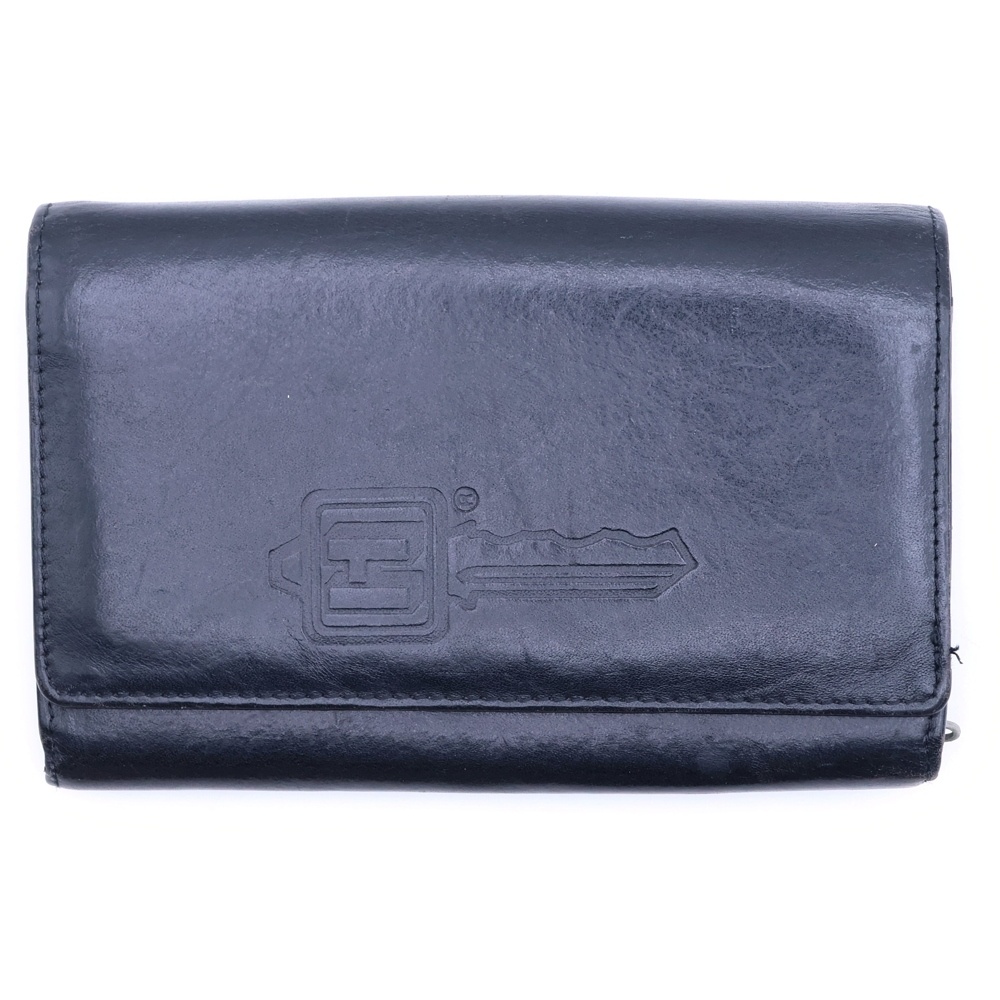 ギターガール 型押し レザー二つ折り財布 ブラック Bランク