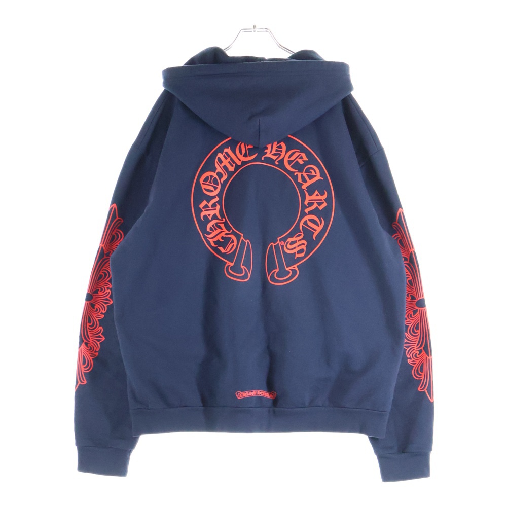 SWTSHRT PLVR プルオーバーパーカー 袖フローラルバックホースシューパーカー ネイビー/レッド Aランク