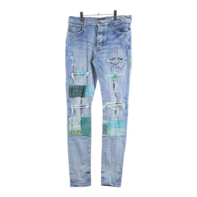 QUILT ART PATCH パッチワーク スキニーデニムパンツ ジーンズ インディゴ Bランク