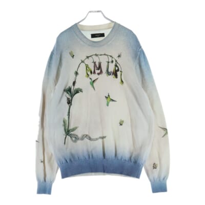 Hummingbird motif embroidered jumper エンブロイダリー コットン セーター グレー Bランク