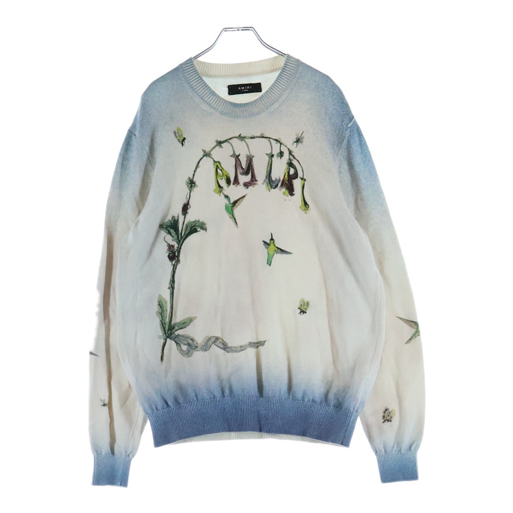 Hummingbird motif embroidered jumper エンブロイダリー コットン セーター グレー Bランク