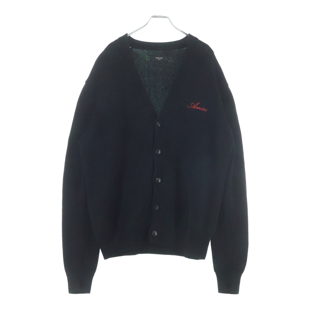 フロントロゴ 袖ボーンズ刺繍 ニットカーディガン ブラック Aランク