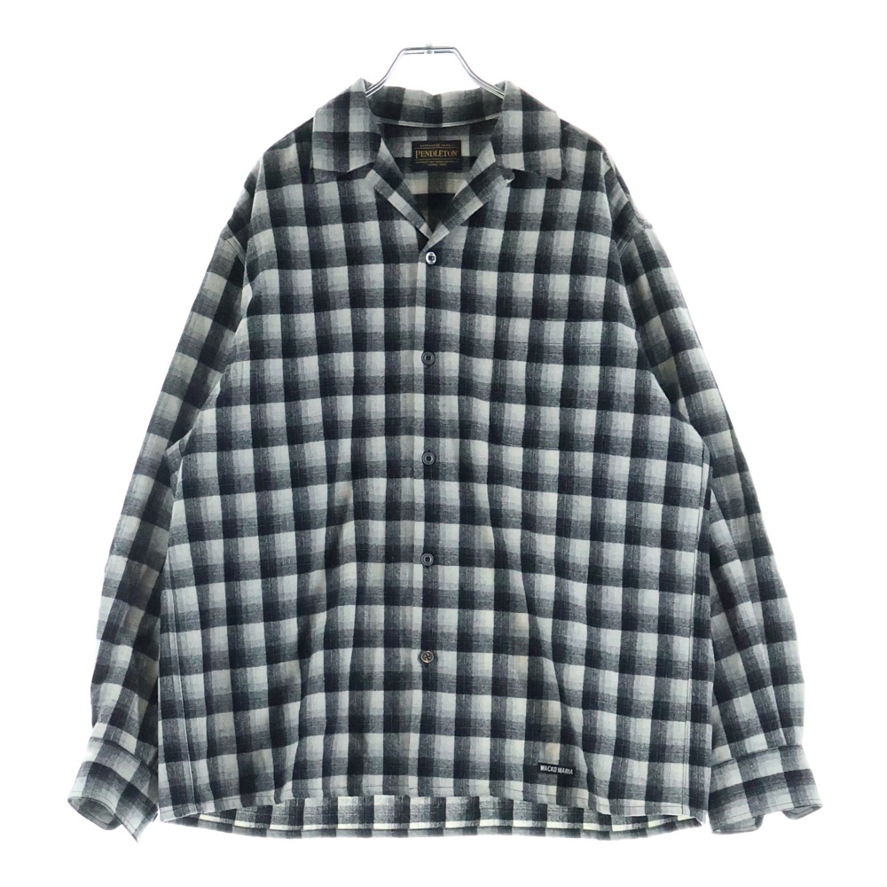 ×WACKO MARIA WOOL OMBRE CHECK OPEN COLLAR SHIRT ×ワコマリア ウールオンブレチェック オープンカラーシャツ 25FW-WMS-PE01 ブラック/ホワイト Aランク