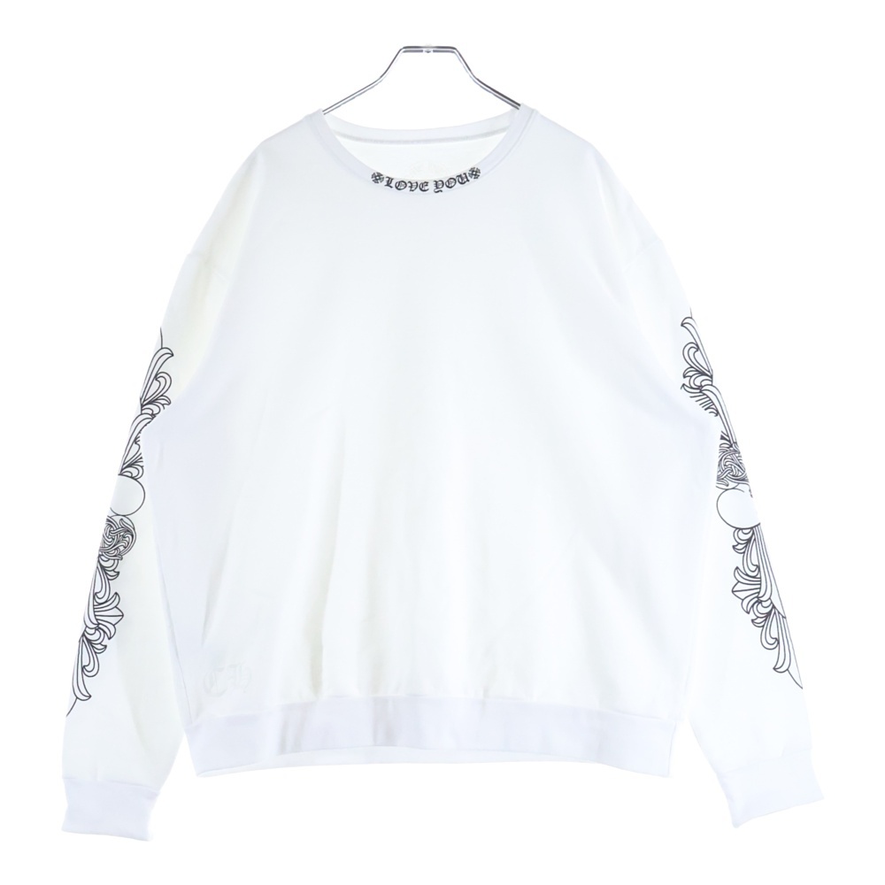 LOVE YOU ネックロゴ 袖フローラルハートラブユークルーネックスウェット ホワイト Bランク