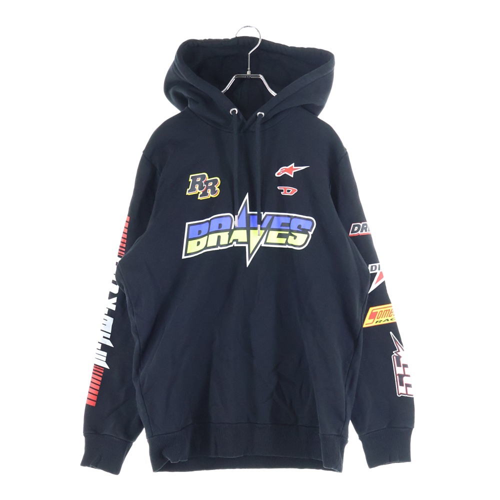 ×アルパインスターズ ロゴプリント プルオーバーパーカー ブラック Bランク