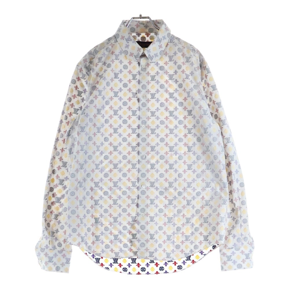 20AW モノグラム 総柄 ジャガード 長袖シャツ RM202Q UTJ HJS41W ホワイト マルチカラー Bランク
