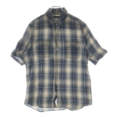 07SS オンブレチェック 猫目シェルボタン フラップポケット ショートスリーブシャツ 7S292-SH16 グレー Bランク