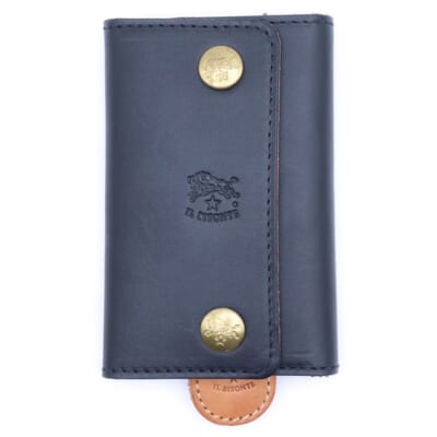 エンボスロゴ バイカラー レザー 6連キーケース ブラック/ベージュ Bランク