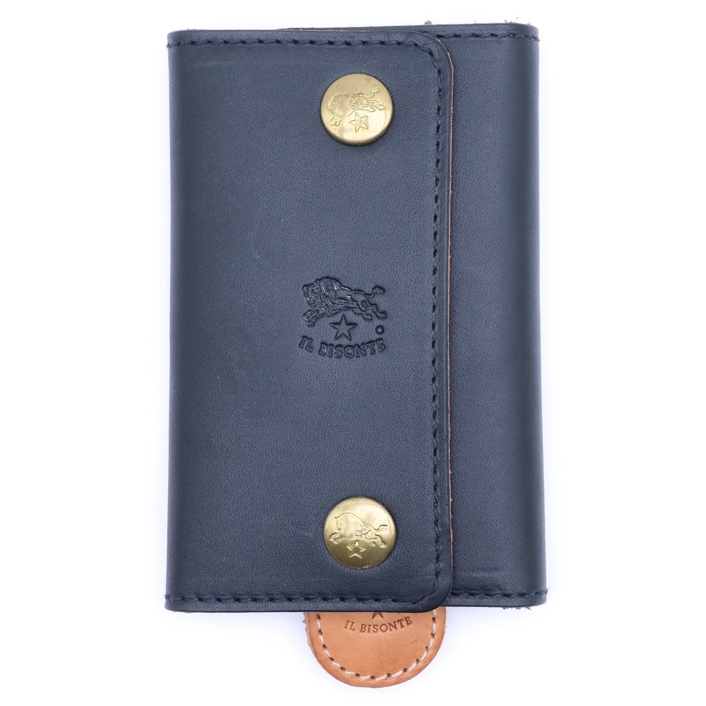 エンボスロゴ バイカラー レザー 6連キーケース ブラック/ベージュ Bランク