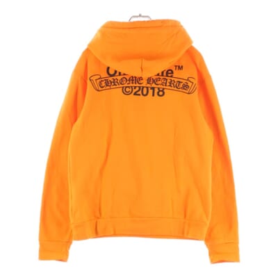 18SS ×OFF WHITE HD PLVR V OFF WHITE オフホワイト ロゴプリント プルオーバー スウェットパーカー オレンジ Bランク
