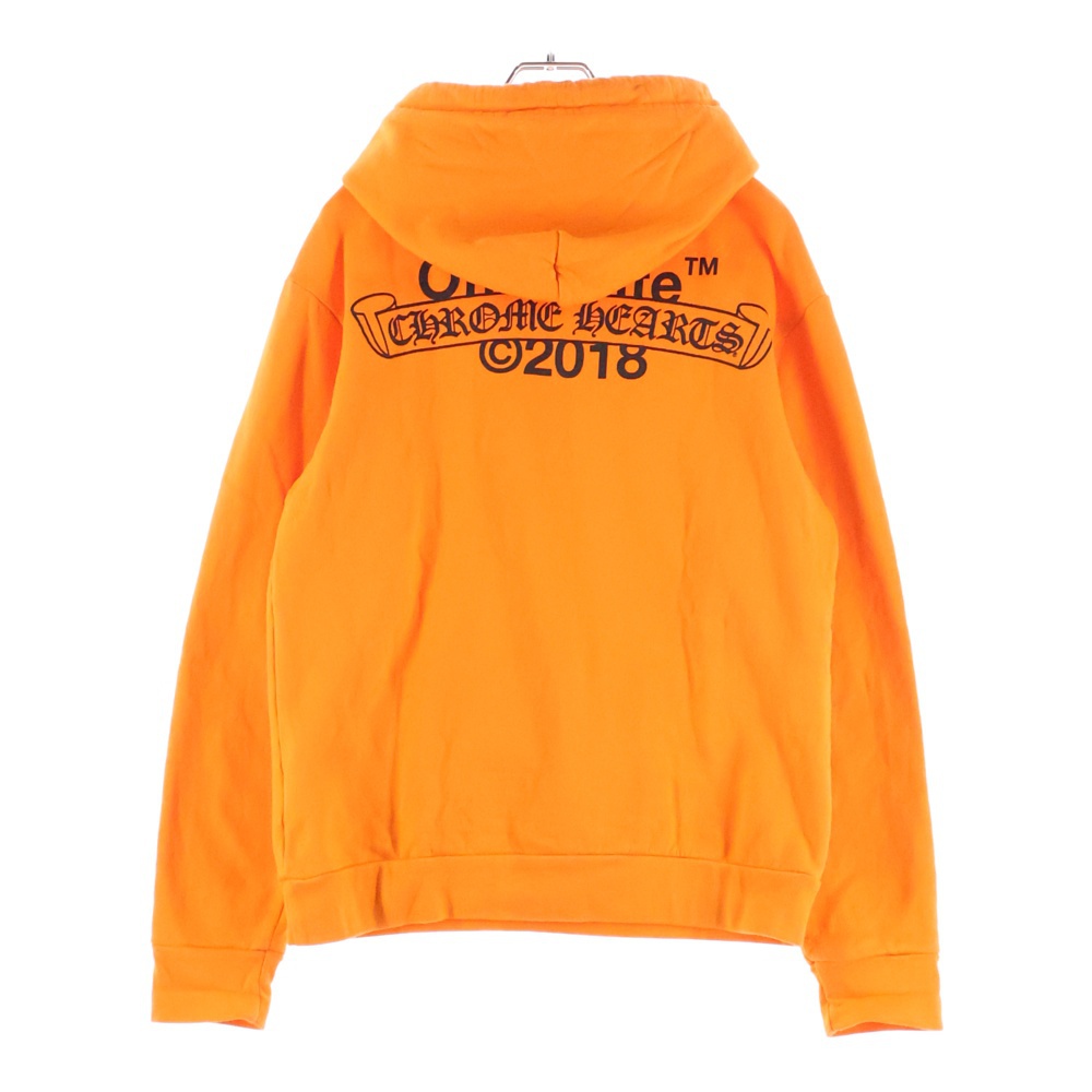 18SS ×OFF WHITE HD PLVR V OFF WHITE オフホワイト ロゴプリント プルオーバー スウェットパーカー オレンジ Bランク