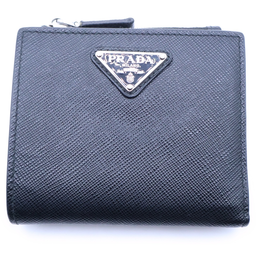 サフィアーノ トライアングルロゴ 2つ折り財布 コンパクトウォレット ブラック 2ML049 Aランク