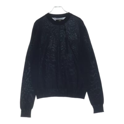 ロゴ刺繍 クルーネック カシミヤ 長袖ニット セーター ブラック AMKNCW1039 Aランク