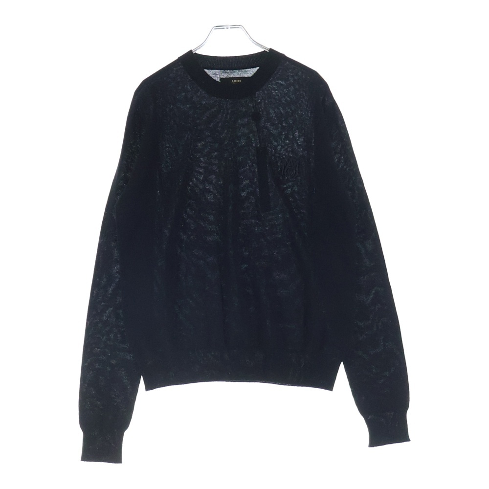 ロゴ刺繍 クルーネック カシミヤ 長袖ニット セーター ブラック AMKNCW1039 Aランク