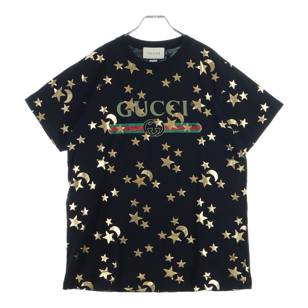 スタープリント総柄 シェリーラインロゴ クルーネック 半袖Tシャツ カットソー ブラック 580968 Bランク