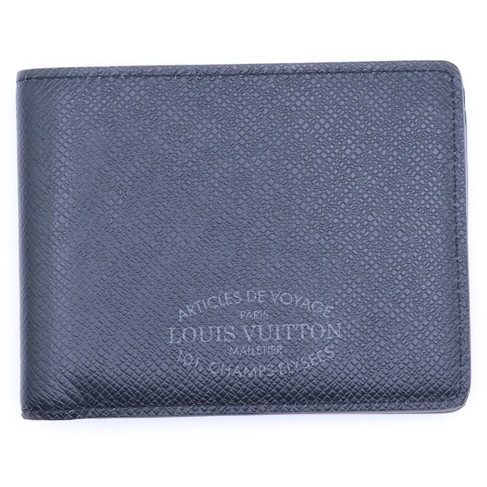 タイガ ポルトフォイユ・ミュルティプル 二つ折り財布 コンパクトウォレット カードケース ブラック レザー M30380 Aランク