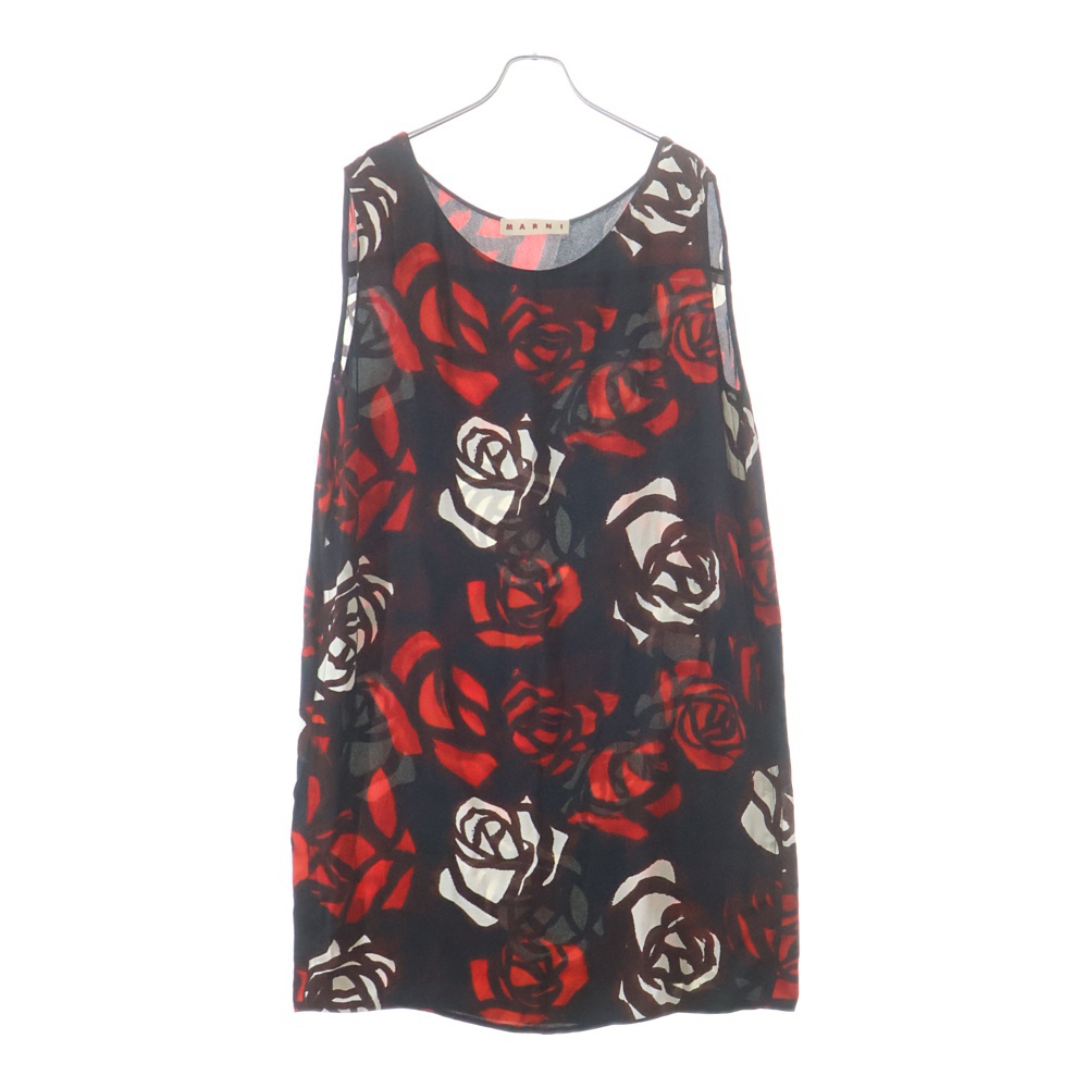ローズプリント ワンピースドレス レディース ブラック/レッド Bランク