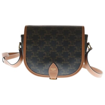 トリオンフ ショルダーバッグ ミニバッグ ブラウン レザー×PVC ゴールド金具 Bランク