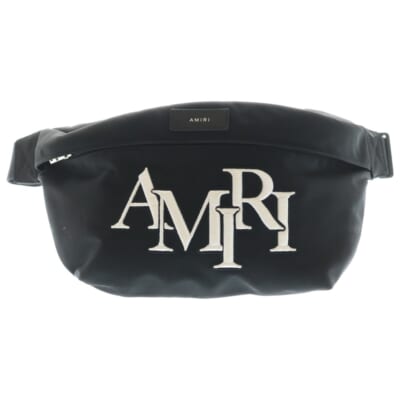 ロゴ 刺繍 バムバッグ ウエストバッグ ボディバッグ ショルダーバッグ ブラック ナイロン シルバー金具 Bランク