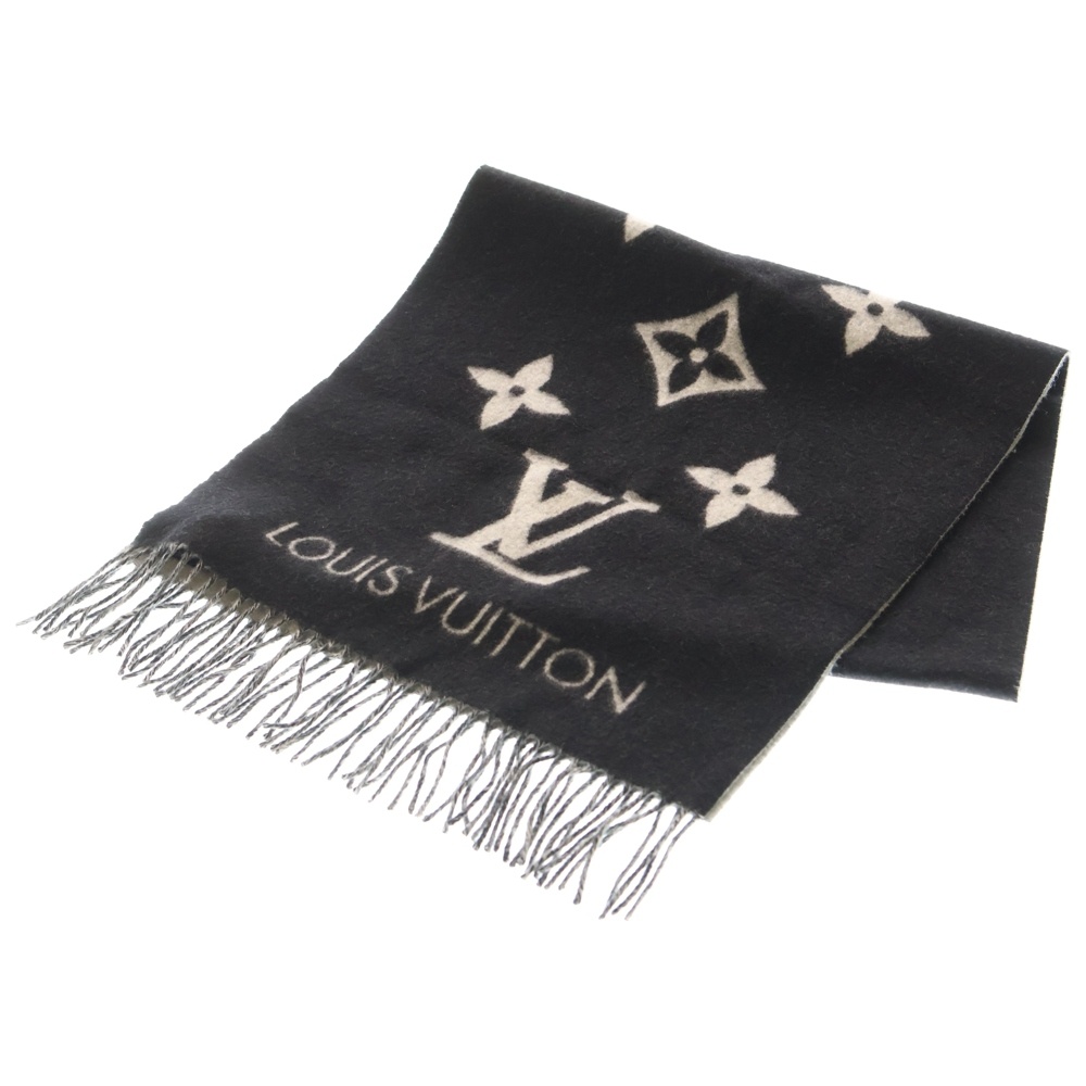 エシャルプ レイキャビック モノグラムカシミアフリンジマフラー ブラック M71040 Bランク