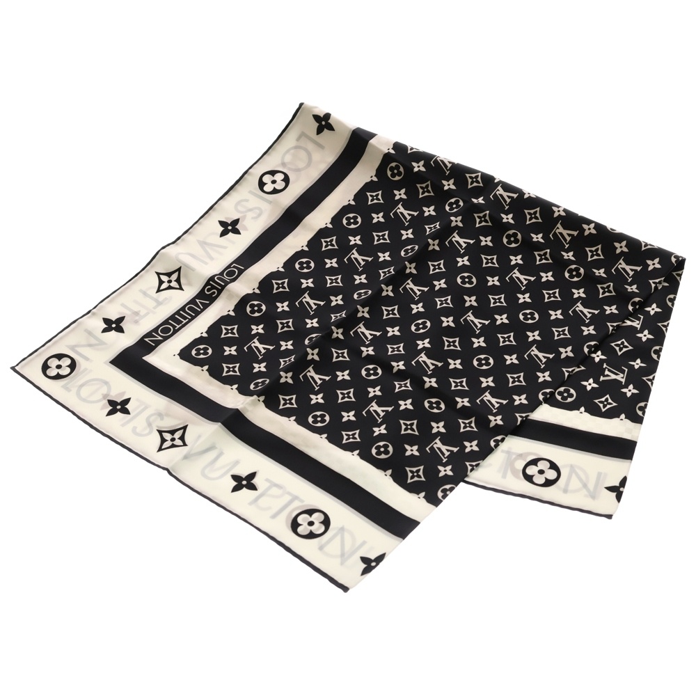 モノグラム カレ90・モノグラム インフィニティ シルクスカーフ ブラック×ホワイト M79893 Aランク