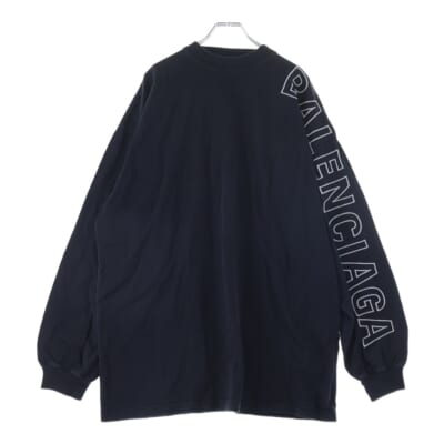 ユーズド加工 アームロゴ刺繍 ロングスリーブ 長袖Tシャツ カットソー ブラック 739027 Sランク