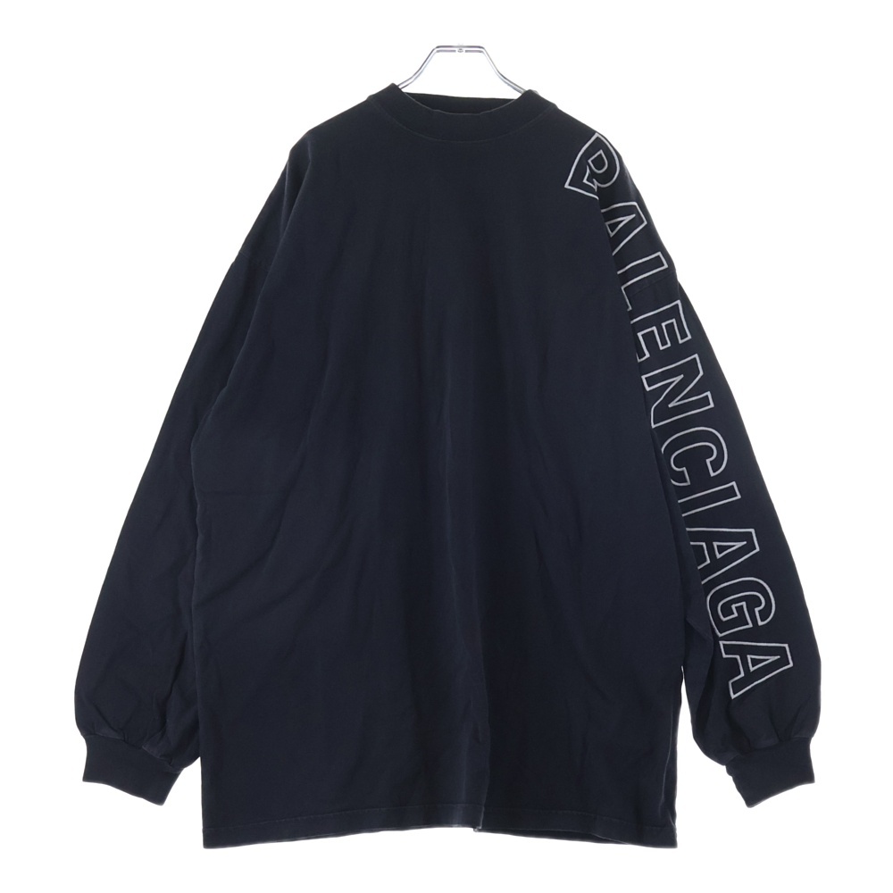 ユーズド加工 アームロゴ刺繍 ロングスリーブ 長袖Tシャツ カットソー ブラック 739027 Sランク