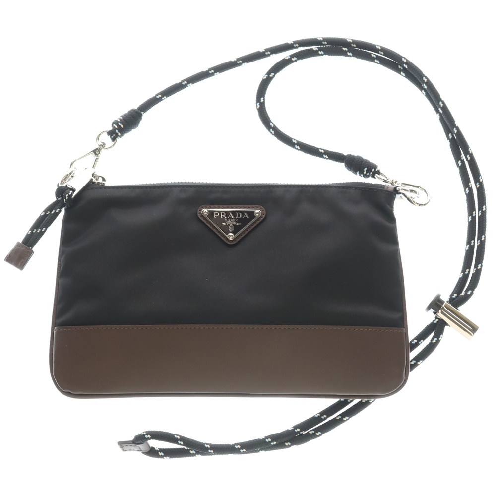 スピードロック Re-Nylon リナイロン トライアングルロゴプレート レザー切り替え ショルダーバッグ シルバー金具 ブラウン/ブラック 2ZT0732 Aランク