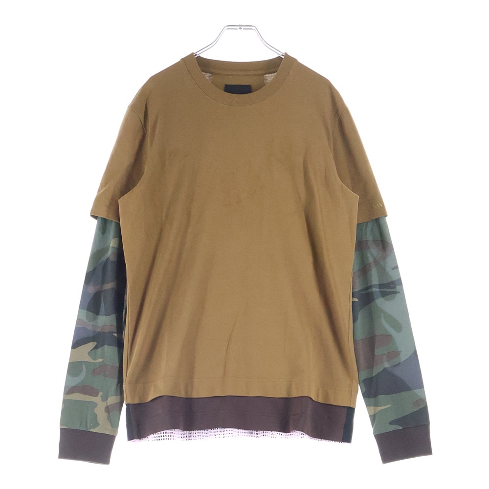 レイヤード メッシュ 迷彩 カモフラ柄 クルーネック 長袖Tシャツ ブラウン BMK71K73YGS Aランク