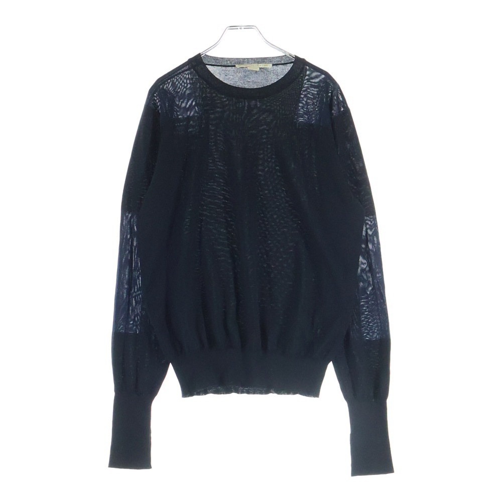 メッシュ切り替え クルーネック プルオーバー 長袖ニット セーター ブラック Bランク