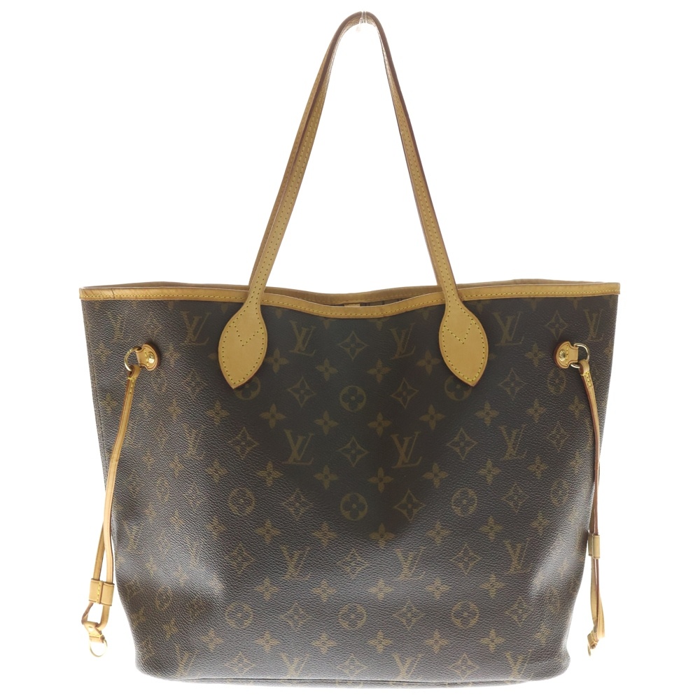 モノグラム ネヴァーフルMM 旧型トートバッグ ハンドバッグ ブラウン レザー×PVC M40156 ゴールド金具 Bランク