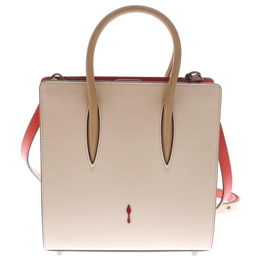 パロマスモール スタッズ 2WAYハンドバッグ トートバッグ ショルダーバッグ レッド×ピンクxベージュ レザー シルバー金具 Bランク