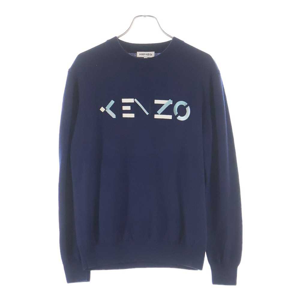 ロゴ刺繍 クルーネック 長袖ニット セーター ネイビー FA65PU5413LA Bランク