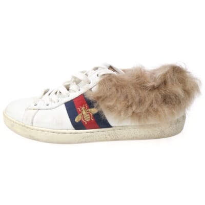 Ace Low Top Sneakers With Fur 496093 エースビー刺繍ファーローカットスニーカー ホワイト レディース Bランク