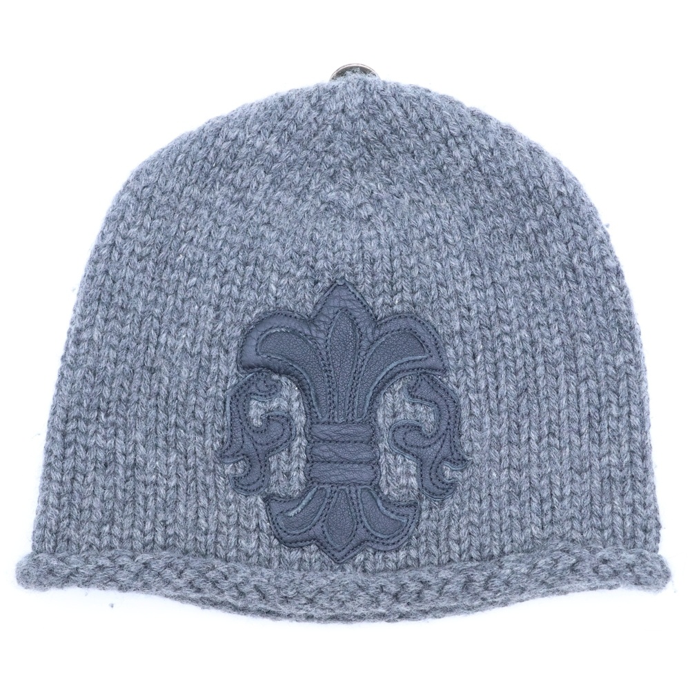 BEANIE CASH ビーニー カシミヤ BSフレア レザーパッチ グレー Aランク