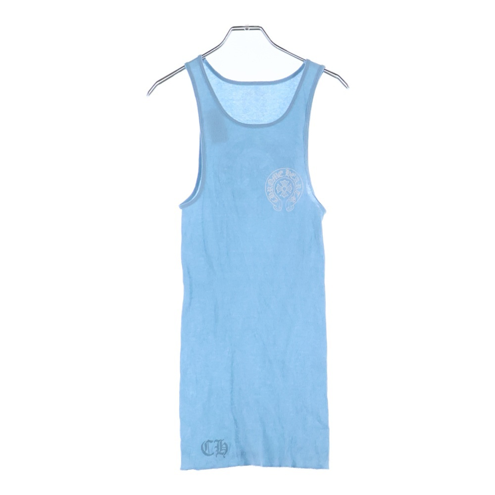 ホースシュープリント リブタンクトップ ノースリーブカットソー ブルー Sランク