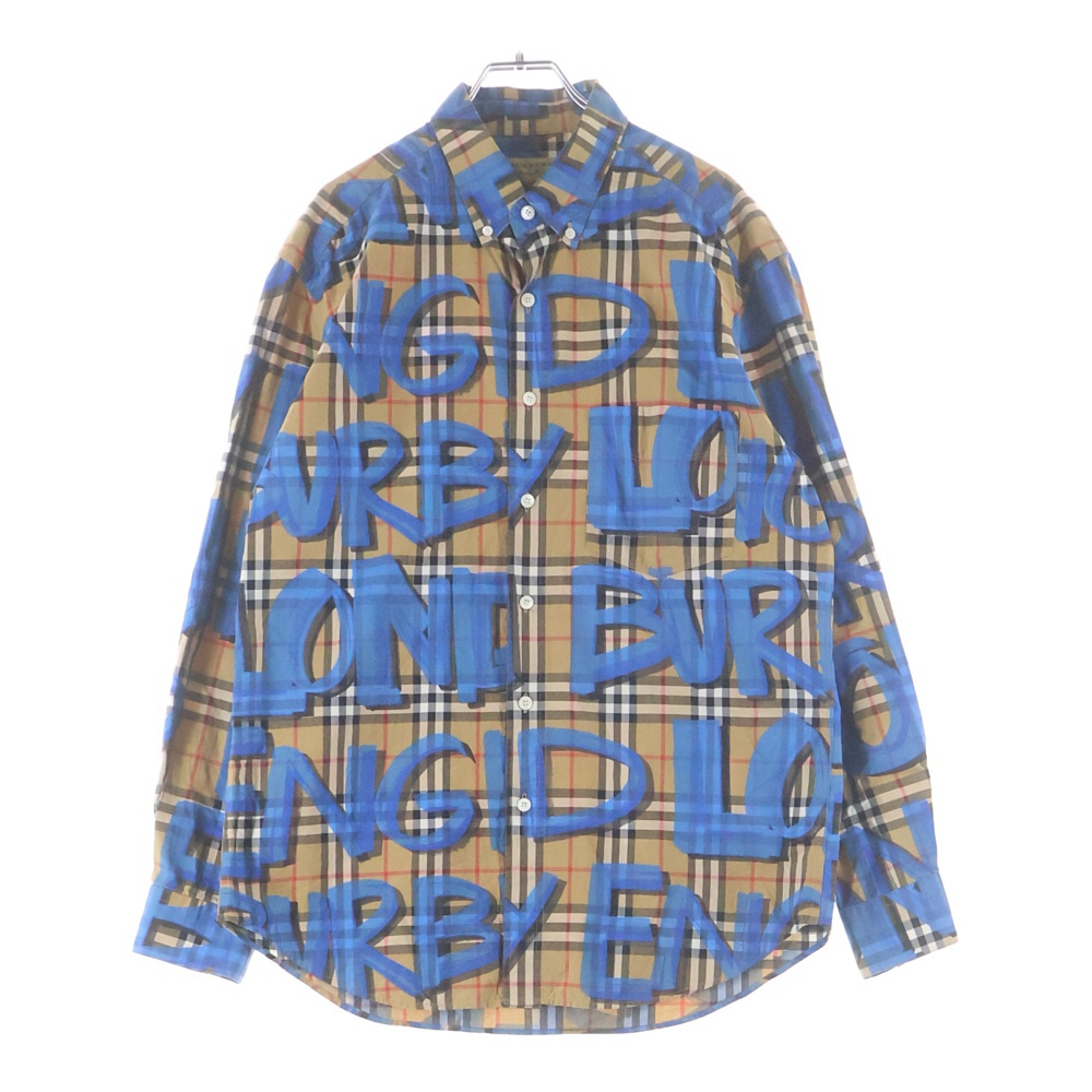 18AW グラフィティプリント ヴィンテージ 長袖チェックシャツ ベージュ 8002985 Bランク