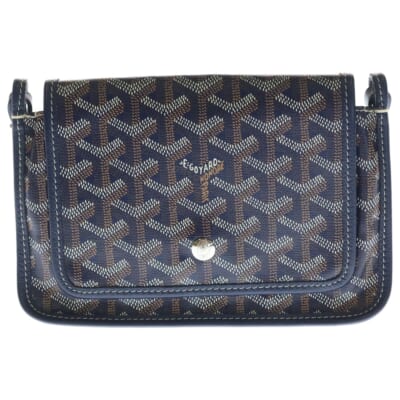 プリュメ PVCコーティングキャンバス レザー ショルダーバッグ シルバー金具 ネイビー/ブラウン Bランク