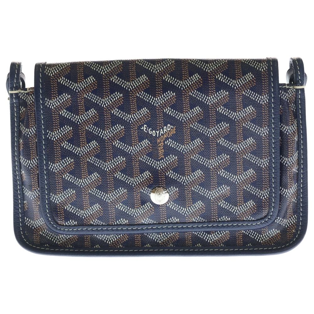 プリュメ PVCコーティングキャンバス レザー ショルダーバッグ シルバー金具 ネイビー/ブラウン Bランク