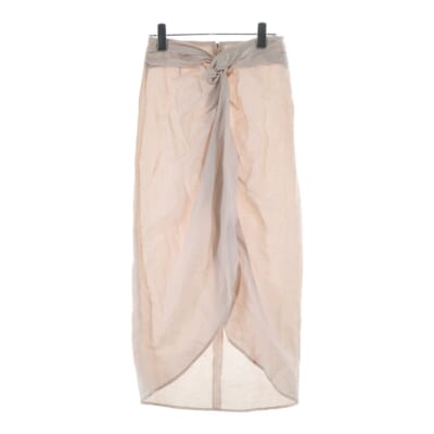 リネン ギャザーデザイン レイヤード ラップ ロングスカート ピンク レディース 42 Bランク