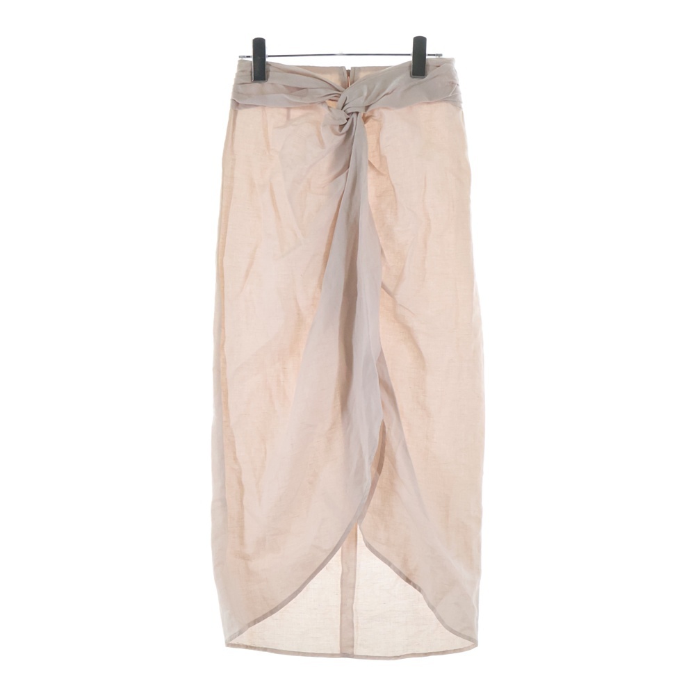 リネン ギャザーデザイン レイヤード ラップ ロングスカート ピンク レディース 42 Bランク