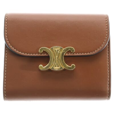 スモール フラップウォレット トリオンフ コンパクトウォレット 三つ折り財布 ブラウン レザー 10D78 3BZG 04LU ゴールド金具 Bランク