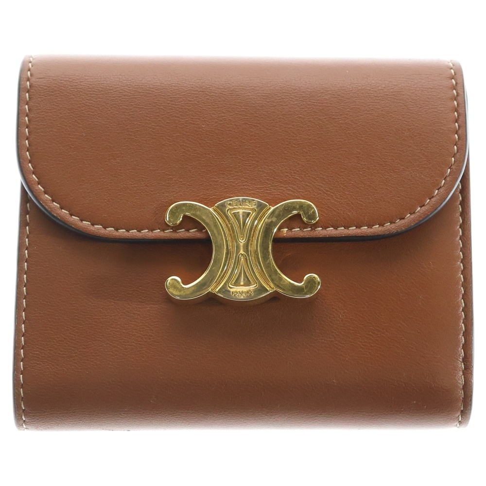 スモール フラップウォレット トリオンフ コンパクトウォレット 三つ折り財布 ブラウン レザー 10D78 3BZG 04LU ゴールド金具 Bランク