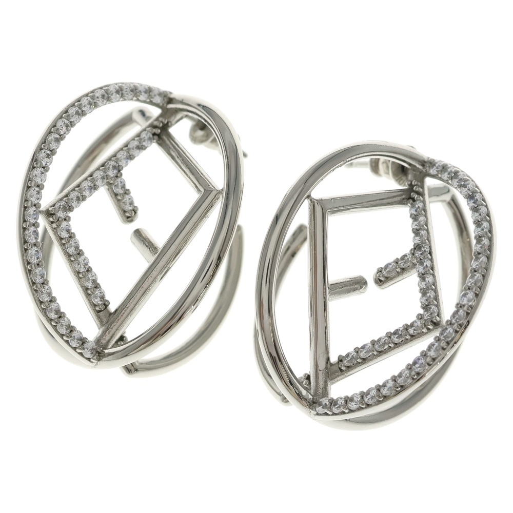 エフ イズ フェンディ ラインストーン ピアス シルバー 19.8g Bランク